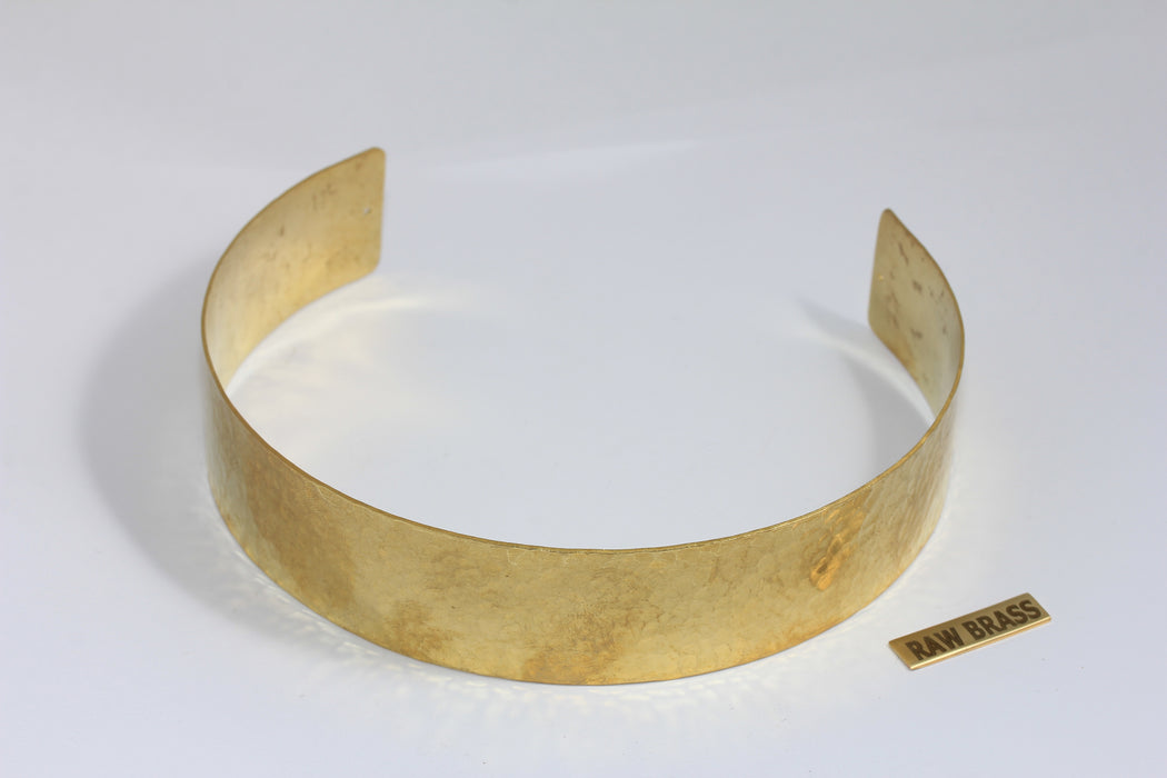 25x280mm Raw Brass Flat Choker Necklace, Handmade Neck Cuff, Hammered Choker, BXB446-1