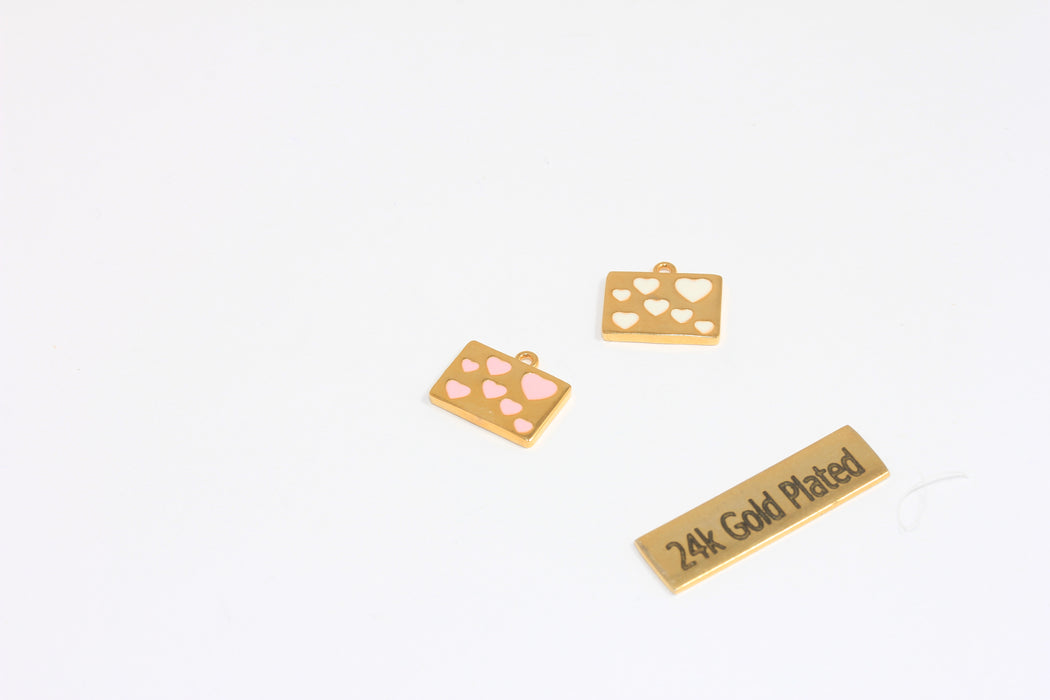 10x17 mm 24 Parlak Altın Zarf Harf Tılsımı, Zarf Kolye Ucu, Mavi Kalpli Zarf, MLS525