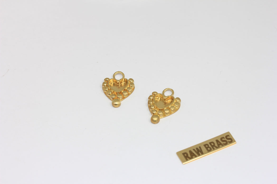14x16mm Raw Brass Bezel Heart Charms, Heart Medallion, Cabochon Heart Charm Settings, MGN115