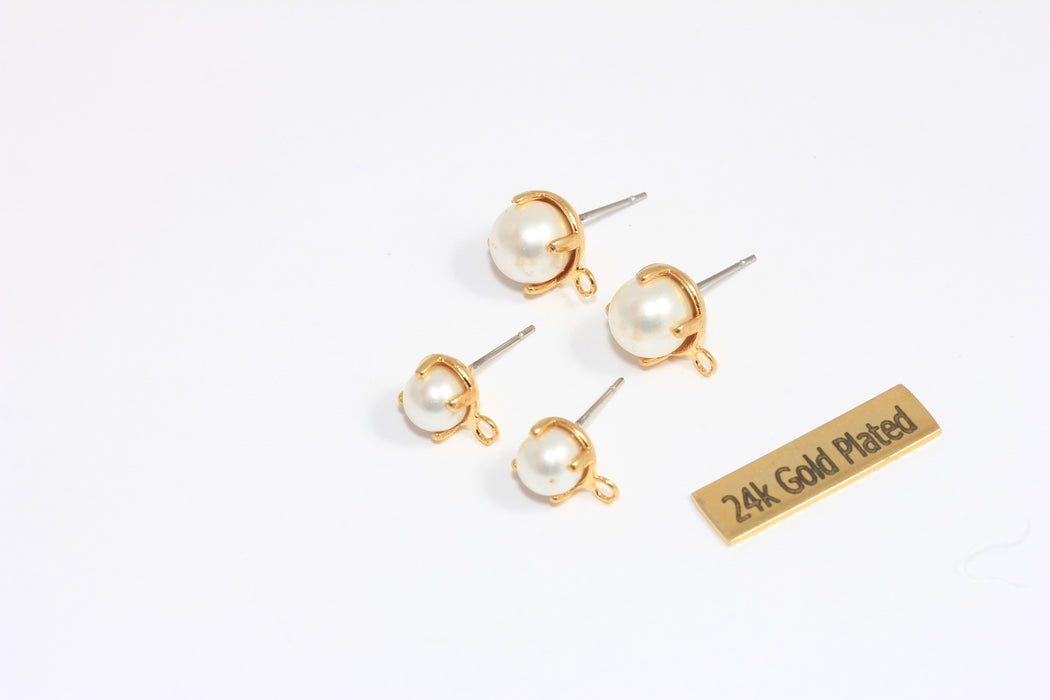 24k Shiny Gold Pearl Earrings, Dainty Pearl Earrings, Stud Earrings, White Pearl Studs, Freshwater Pearl, KDR