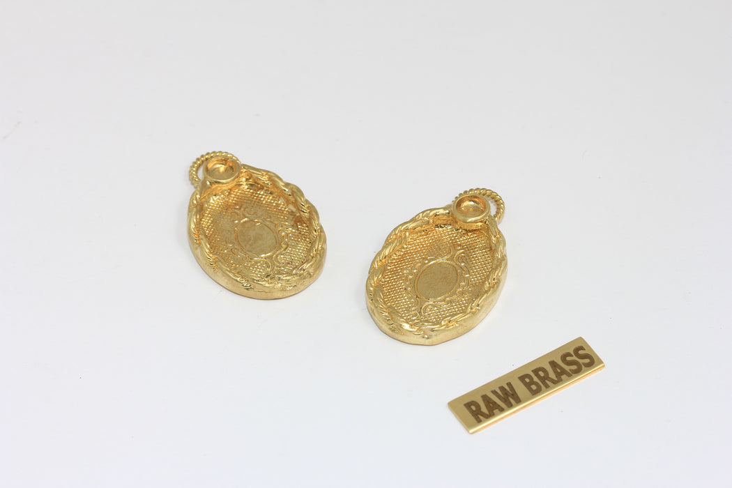 16x21mm Raw Brass Oval Cabochon Charms, Bezel Medallion Pendant, Frame Charms, MGN107