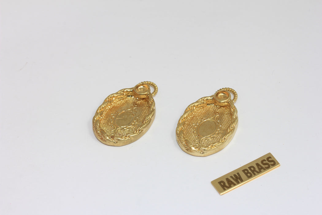 16x21mm Raw Brass Oval Cabochon Charms, Bezel Medallion Pendant, Frame Charms, MGN107