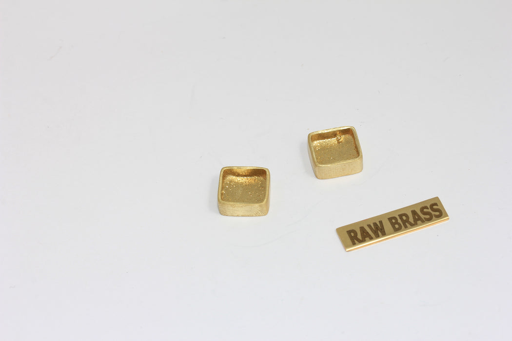 11,6mm Raw Brass Square Frame Settings, Bezel Cabochon Charms, MGN109