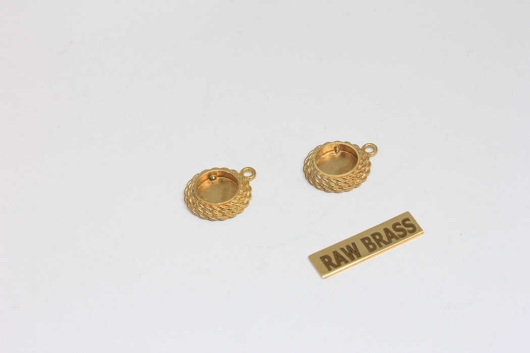 15mm Raw Brass Round Bezel Frame Charms, Cabochon Settings, MGN113