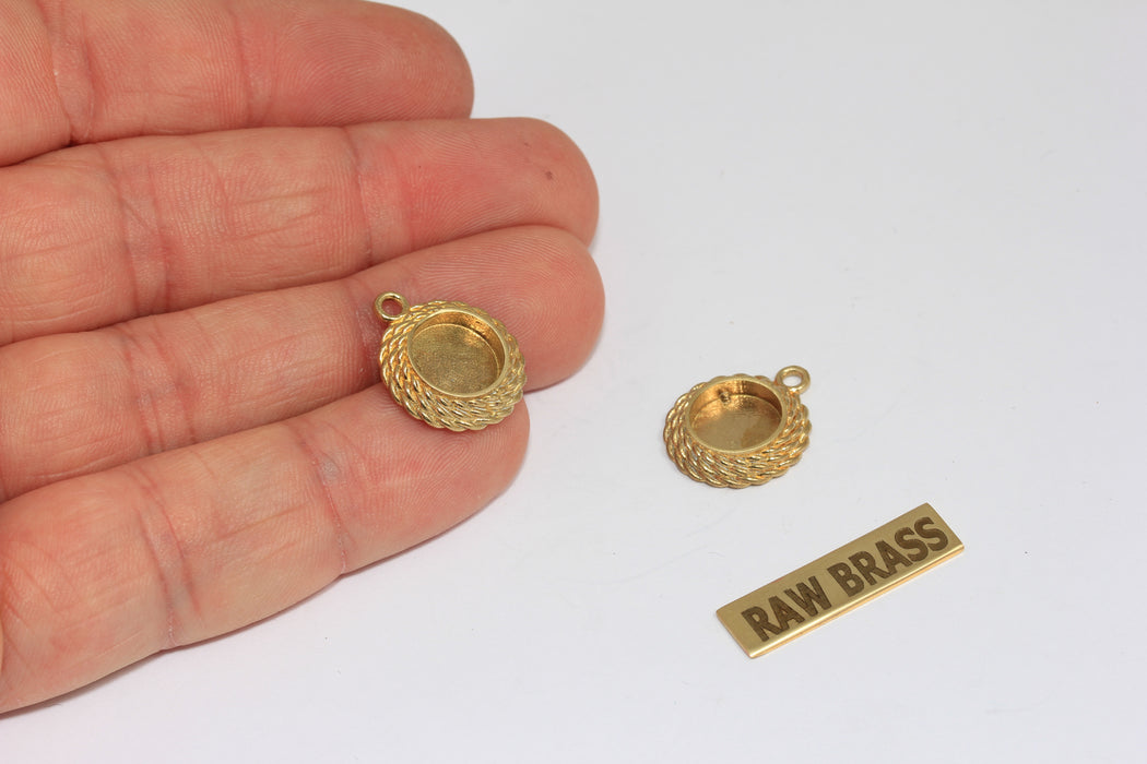 15mm Raw Brass Round Bezel Frame Charms, Cabochon Settings, MGN113
