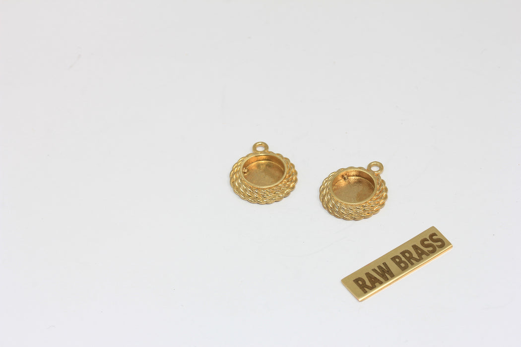 15mm Raw Brass Round Bezel Frame Charms, Cabochon Settings, MGN113