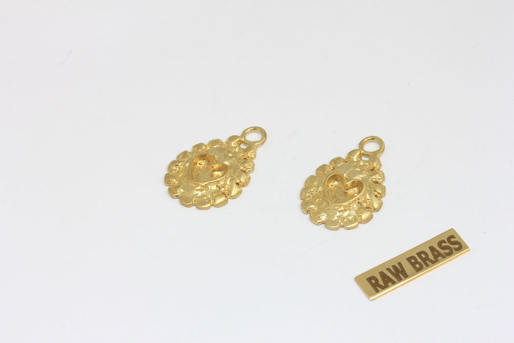 18x27mm Raw Brass Bezel Heart Charms, Heart Medallion, Cabochon Heart Charm Settings, MGN101
