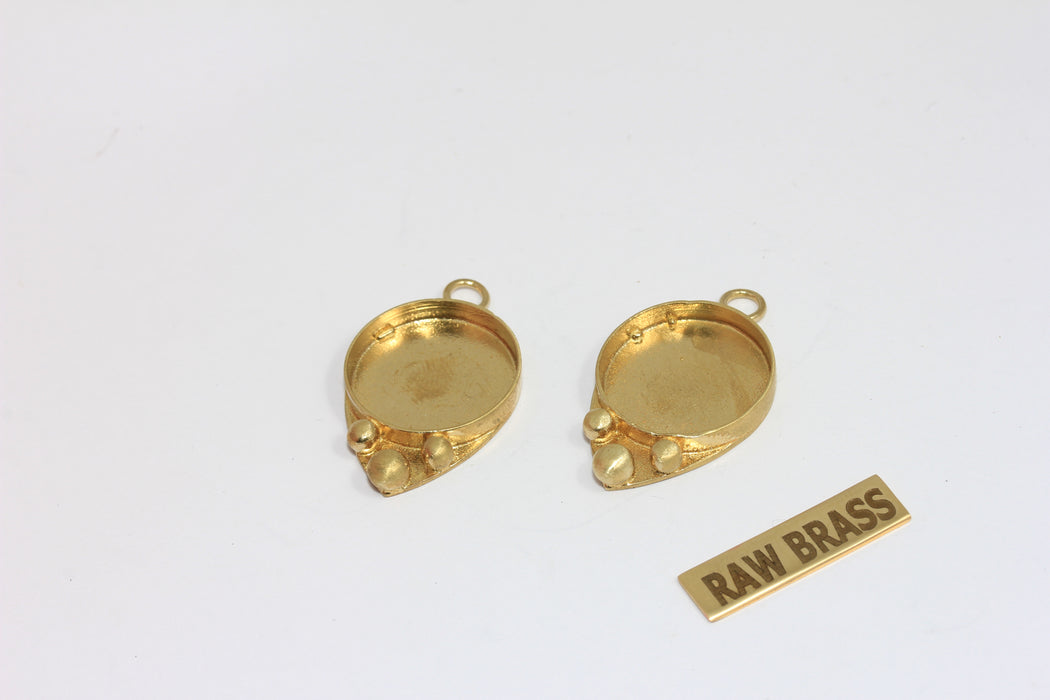 18x27mm Raw Brass Round Bezel Frame Charms, Cabochon Settings, MGN102