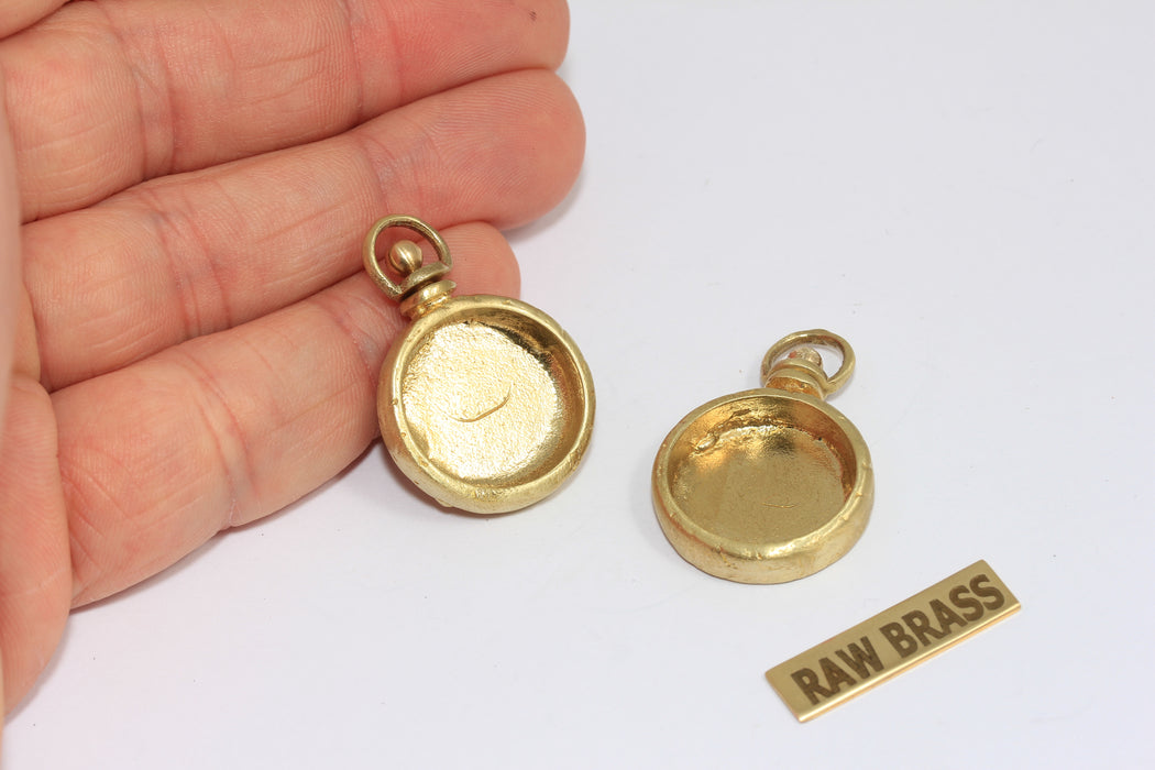 22mm Raw Brass Round Bezel Frame Charms, Cabochon Settings, MGN103