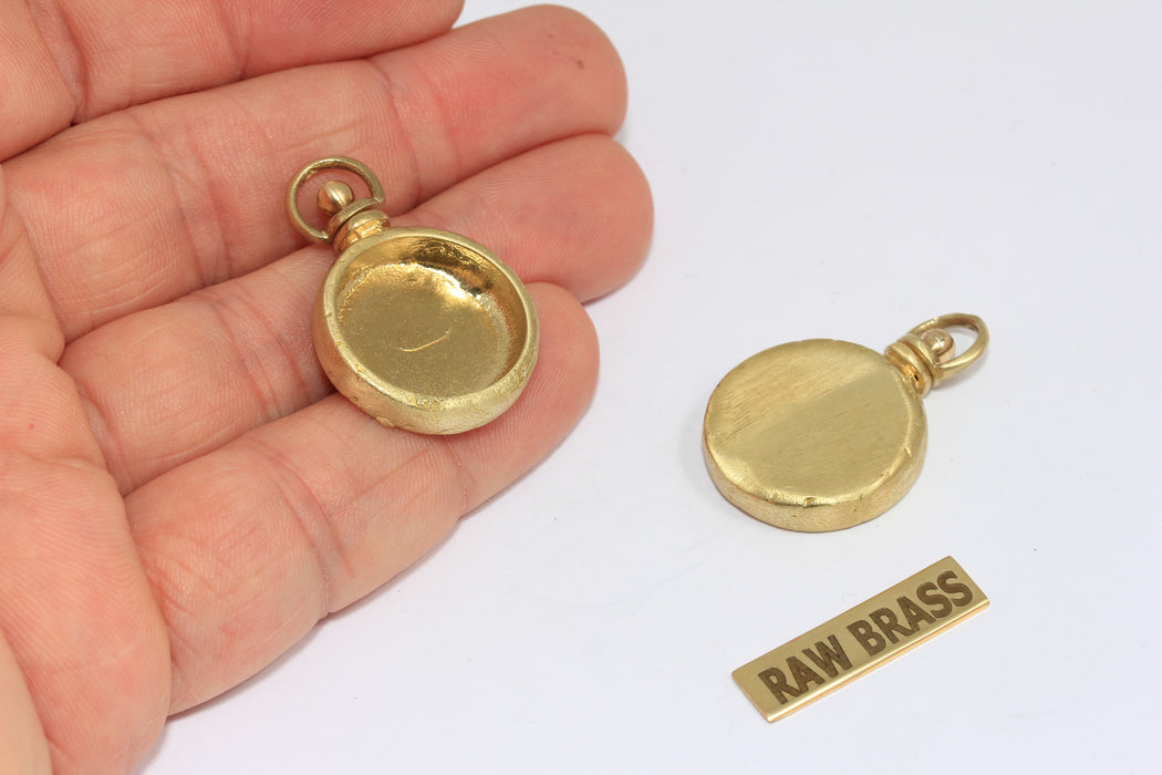 22mm Raw Brass Round Bezel Frame Charms, Cabochon Settings, MGN103