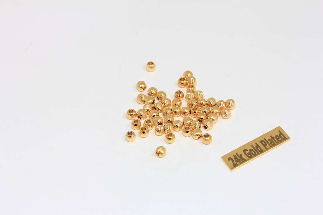 3,7mm 24k Shiny Gold Spacer Beads, Hollow Ball Bracelet Beads, MGN87