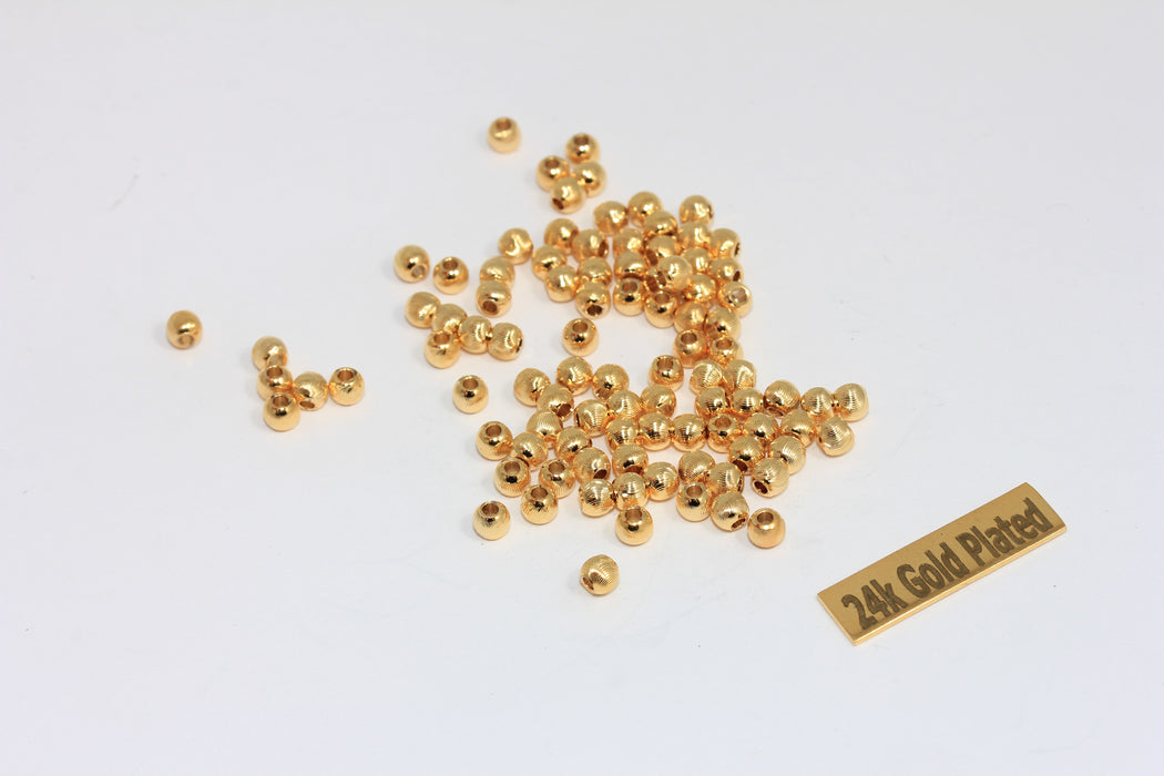 3,7mm 24k Shiny Gold Spacer Beads, Hollow Ball Bracelet Beads, MGN87