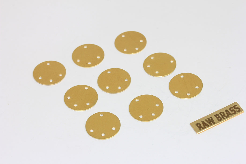 16mm Raw Brass Plain Coins, Brass Discs, Four Hole Disc Connector Charms, Round Stamping Blank, MGN94