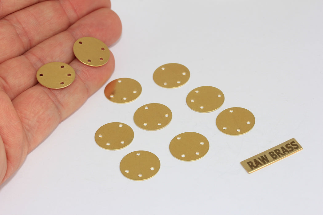 16mm Raw Brass Plain Coins, Brass Discs, Four Hole Disc Connector Charms, Round Stamping Blank, MGN94