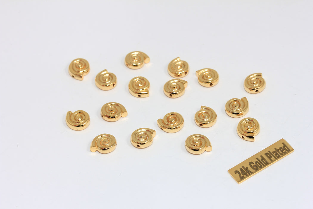 8x9mm 24k Shiny Gold Sea Shell Charm, Seashell Sliding Beads, Summer Bracelet, MGN104