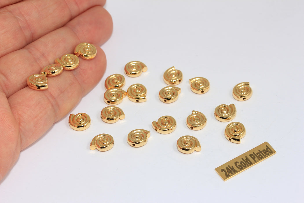 8x9mm 24k Shiny Gold Sea Shell Charm, Seashell Sliding Beads, Summer Bracelet, MGN104