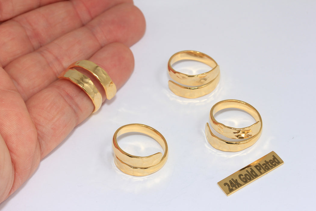 18mm 24k Shiny Gold Wrap Wrap Around Rings, Hammered Rings, MGN88