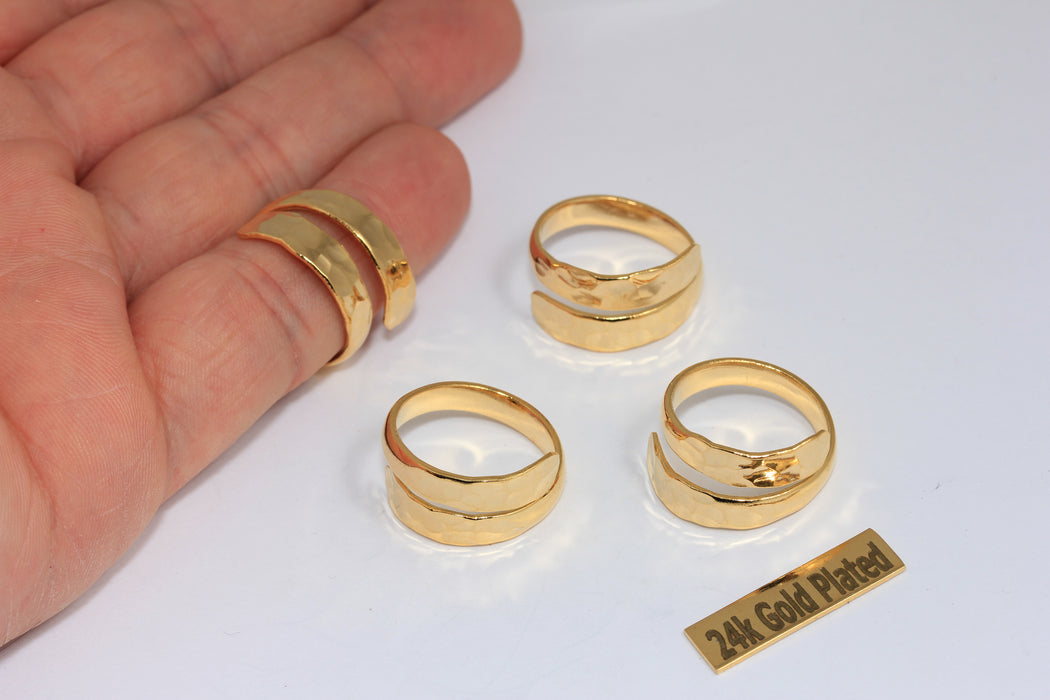 18mm 24k Shiny Gold Wrap Wrap Around Rings, Hammered Rings, MGN88