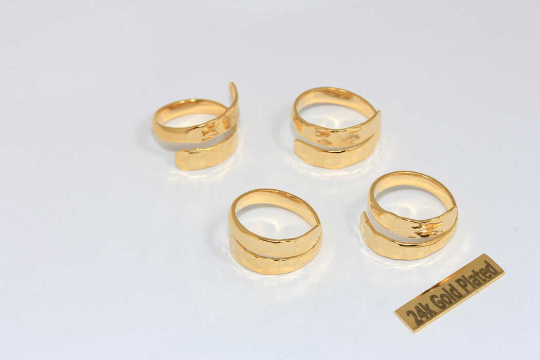 18mm 24k Shiny Gold Wrap Wrap Around Rings, Hammered Rings, MGN88
