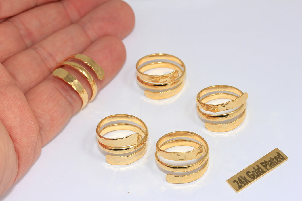 17mm 24k Shiny Gold Wrap Wrap Around Rings, Hammered Rings, MGN93