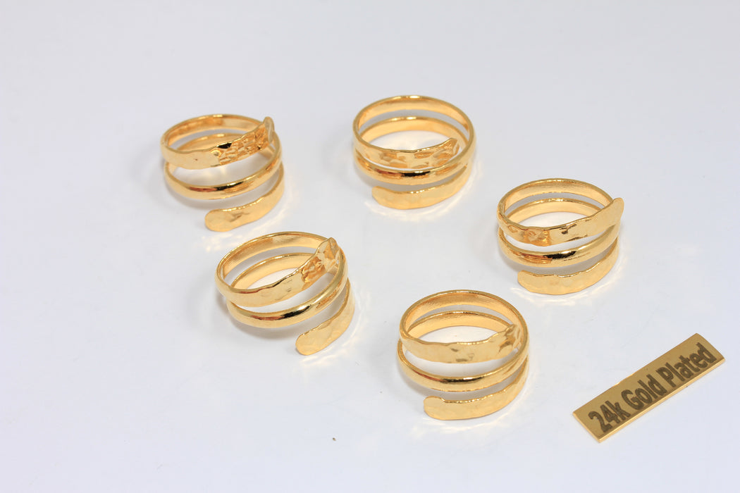 17mm 24k Shiny Gold Wrap Wrap Around Rings, Hammered Rings, MGN93