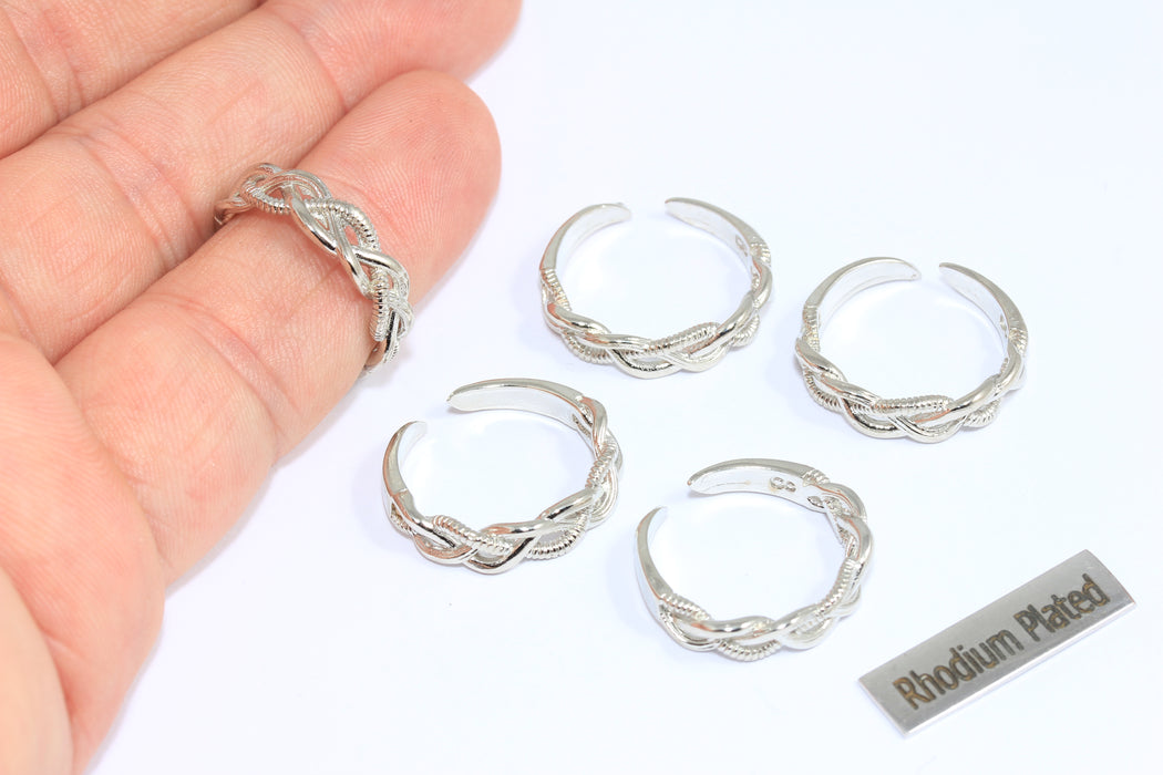 17,5mm Rhodium Plated Braided Rings, Braided String Ring, Adjustable Rings, Stacking Rings, Dainty Rings, ROSE345-1