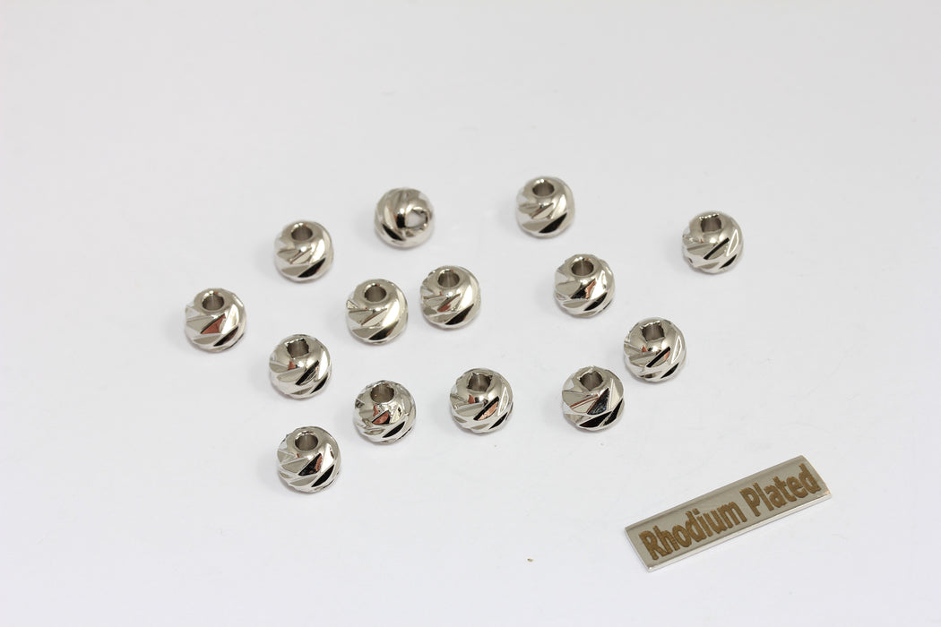 7,5mm Rhodium Plated Ball Spacer Beads, Faceted Laser Cut Beads, MGN97
