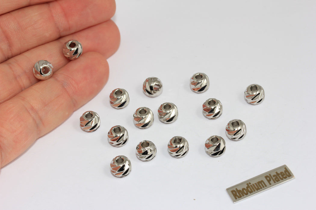 7,5mm Rhodium Plated Ball Spacer Beads, Faceted Laser Cut Beads, MGN97