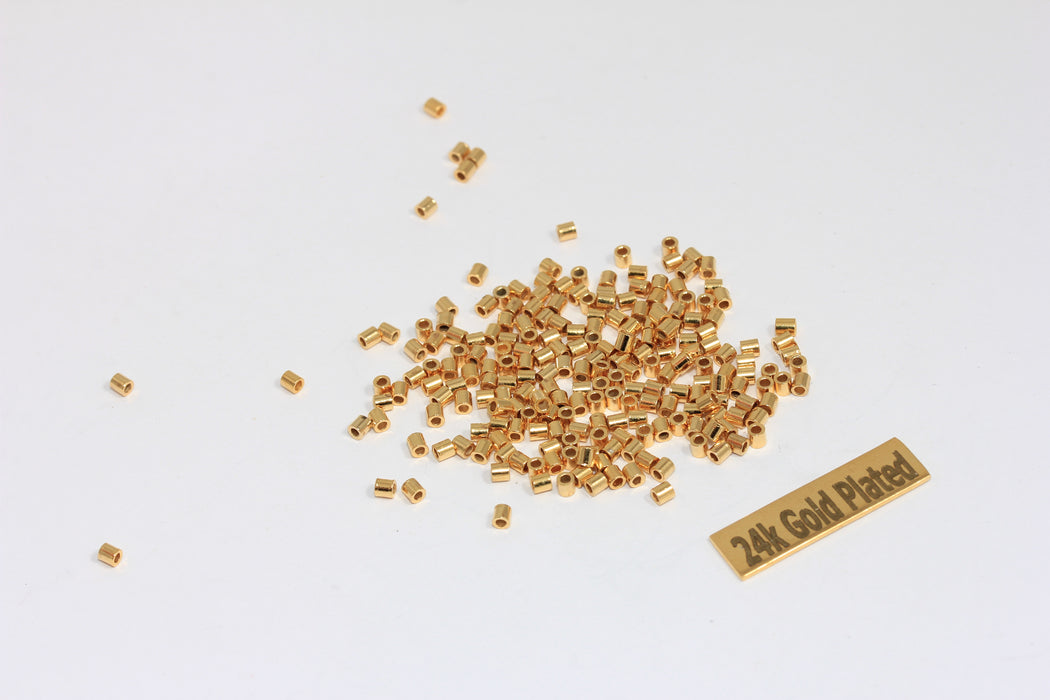 2x2mm 24k Gold Plated Crimp Beads, Crimp Tube, Small BRT99