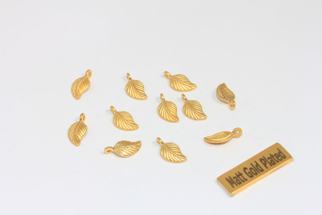7x14mm Matt Gold Leaf Charms, Leaf Pendant, BRT100