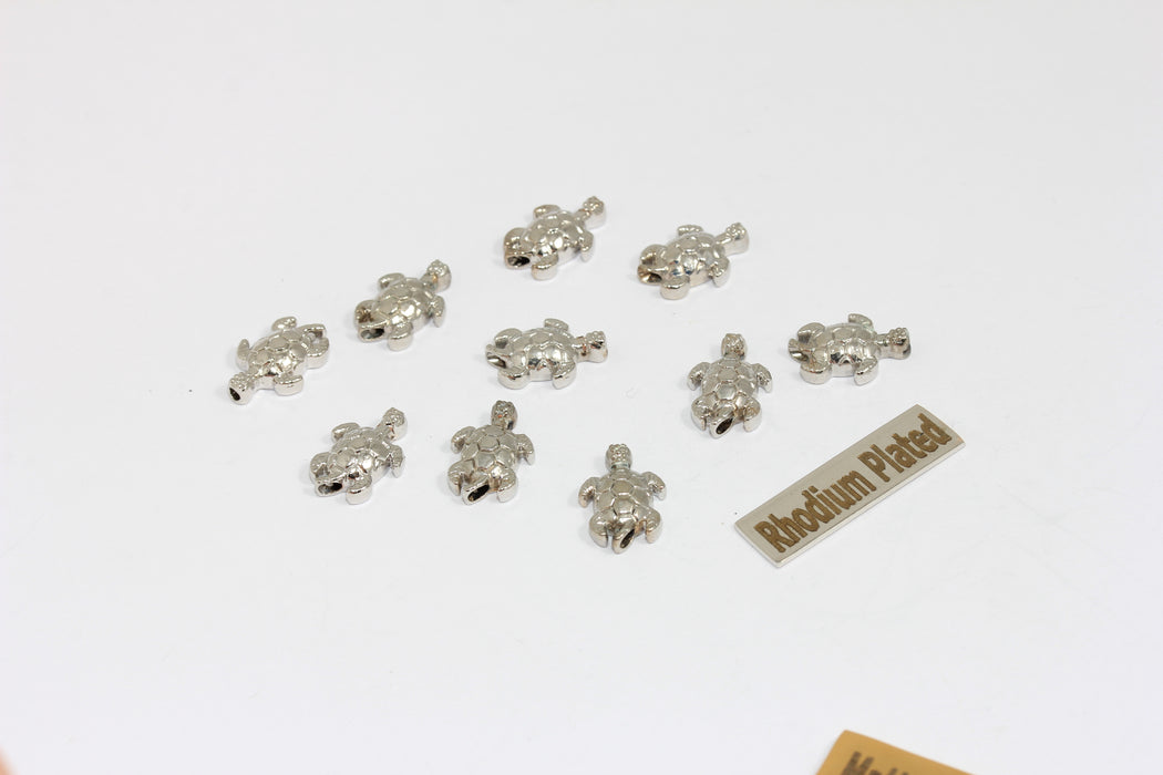 8x12mm Rhodium Plated Tortoise Charm, Turtle Charms, Bracelet Beads, Turtle Beads, BRT69