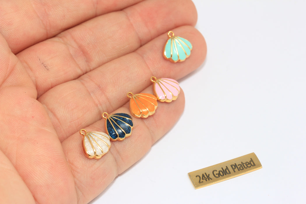 17x21 mm 24 Ayar Parlak Altın Deniz Kabuğu Tılsımı, İsteğe Bağlı Mine Renkli Deniz Kabuğu Tılsımı, Deniz Kabuğu Kolye, Plaj Takısı, Kolye Ucu, XP61