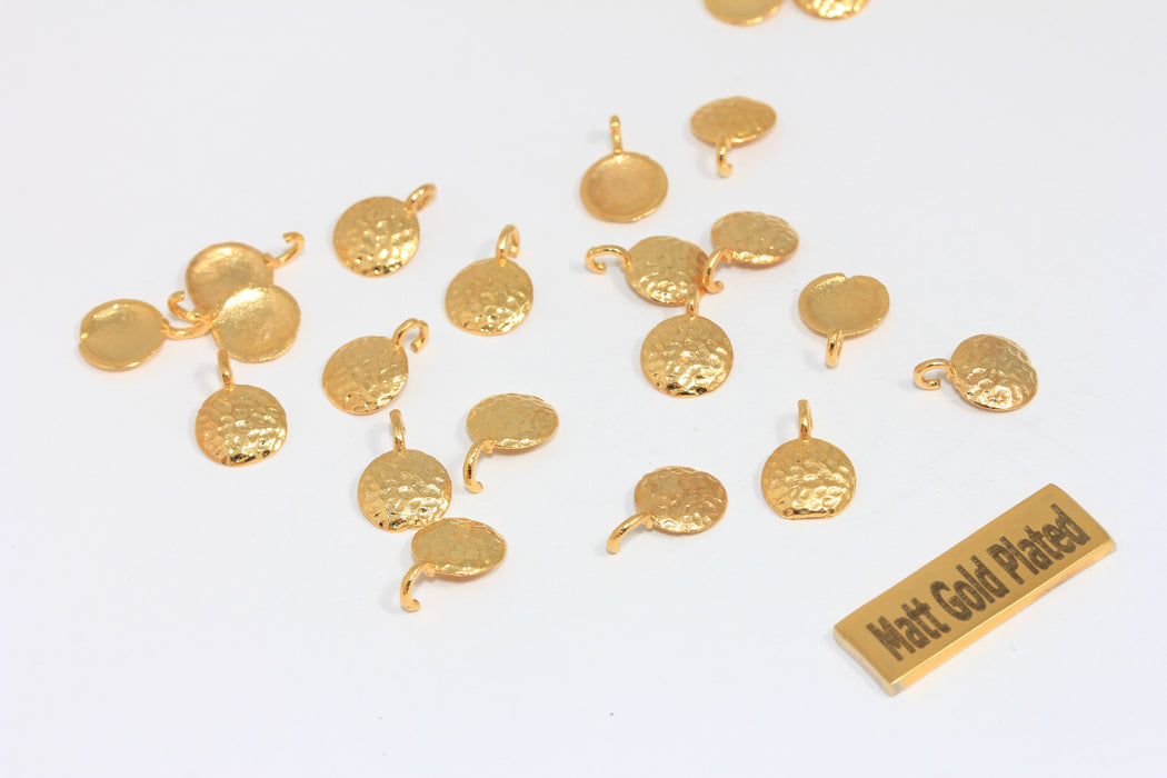 9x13mm 24k Shiny Gold Coin Charms, Hammered Disc Beads, Hammered Drop Coin Beads, BRT114