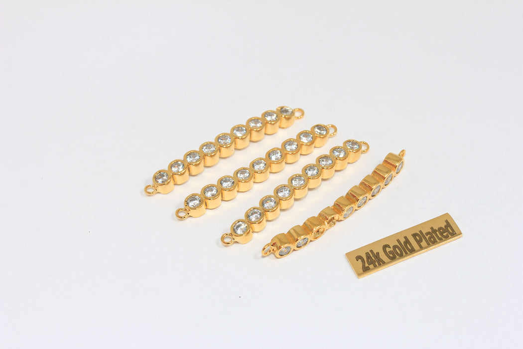4x42 mm 24 Ayar Parlak Altın Kavisli Charm, Mikro Döşeme Bileklik Tüpü, BRT153