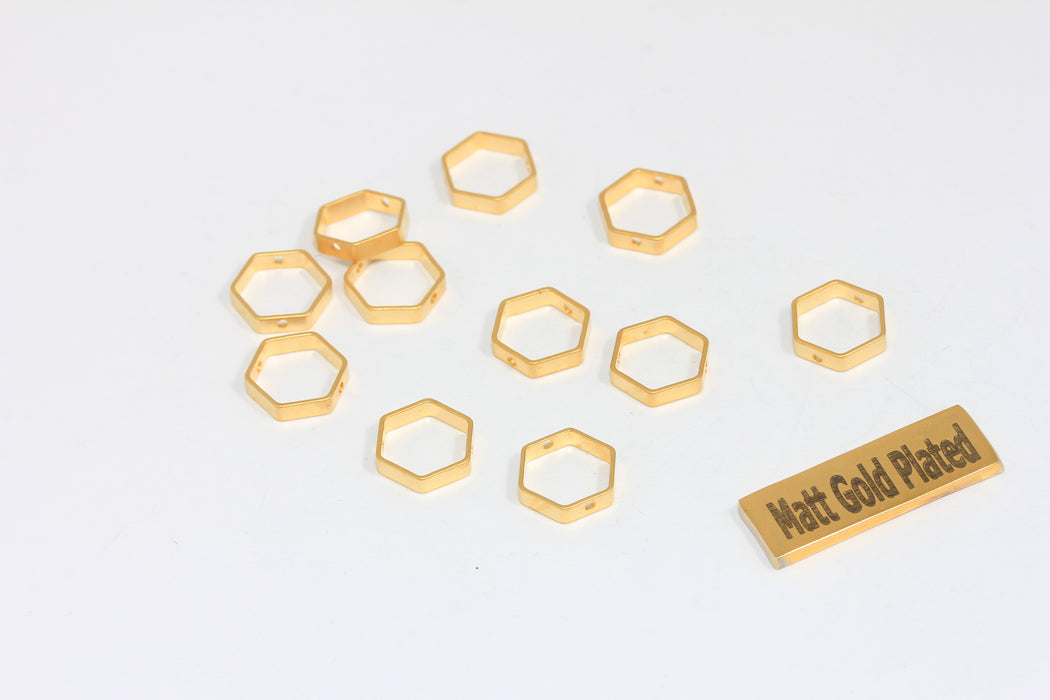 10x10mm 24 ayar Mat Altın Altıgen Konnektörler, Mücevher BRT149
