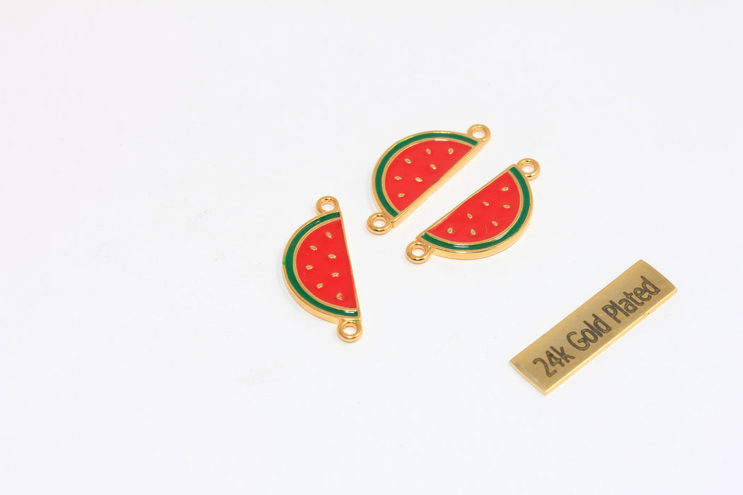 9x24mm 24k Shiny Gold Watermelon Charms, Watermelon Pendant, Enamel Watermelon Connector, Bracelet Fruit Beads, FRB85