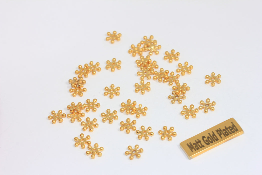 7mm 24k Matt Gold Plated Spacer Beads, Snowflake Bracelet Charms,  BRT130