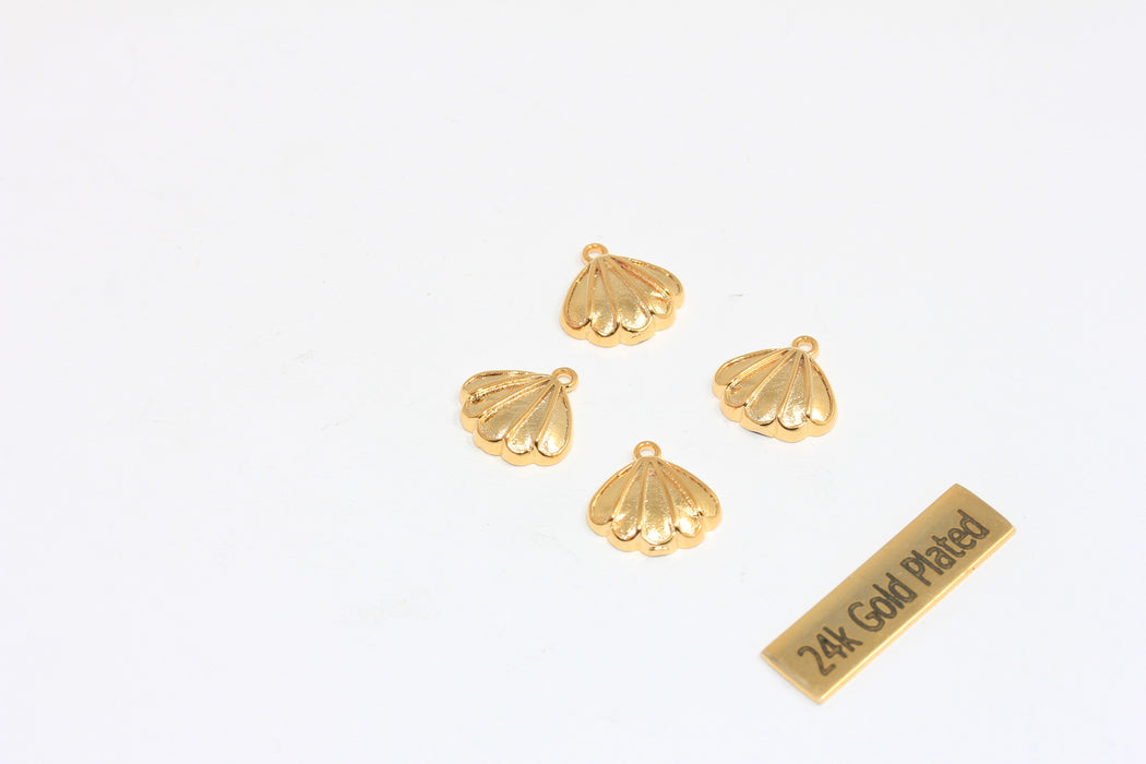 10x12mm 24 Ayar Parlak Altın Deniz Kabuğu Tılsımı, Deniz Kabuğu Boncukları, BXB257-2