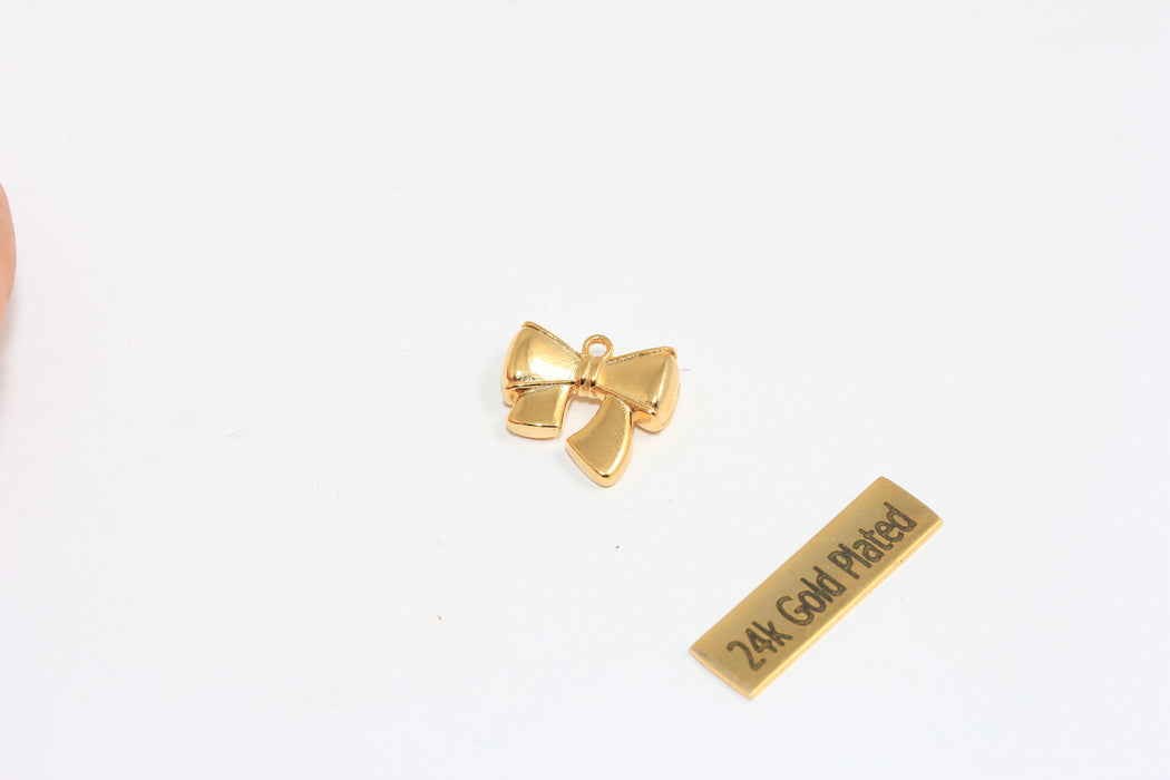 17x24mm 24 Ayar Parlak Altın Fiyonklu Kolye, Papyon Kolye Ucu, CR90