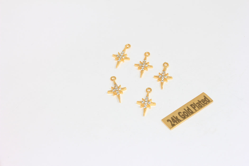 9x16mm 24k Shiny Gold North Star Charms, Micro North BRT87