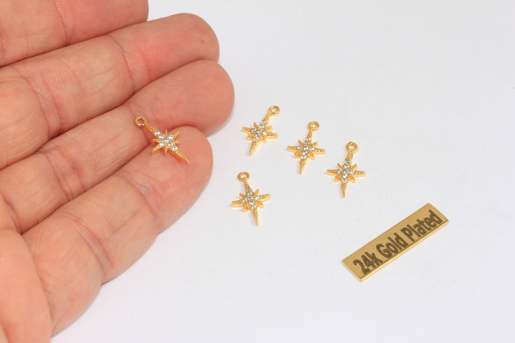 9x16mm 24k Shiny Gold North Star Charms, Micro North BRT87