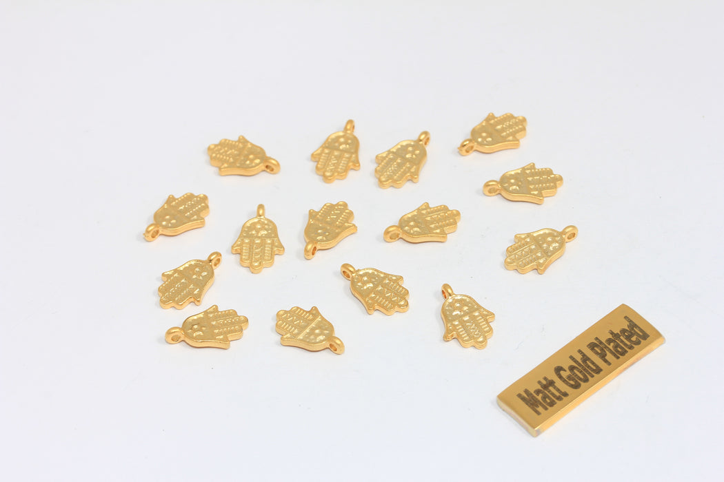 8,5x13mm 24k Mat Altın Hamsa Charm, Altın Hamsa, Altın BRT90