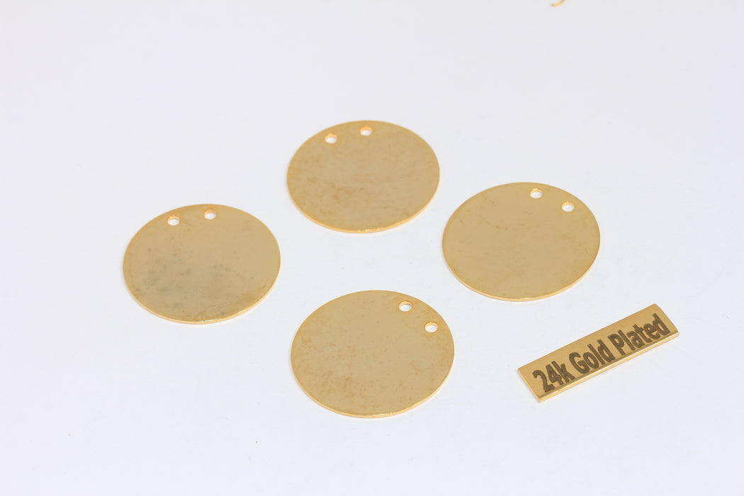 25mm 24k Shiny Gold Stamping Discs, Stamping Blanks, Two Hole Coins, Stamping Tag, BRT117