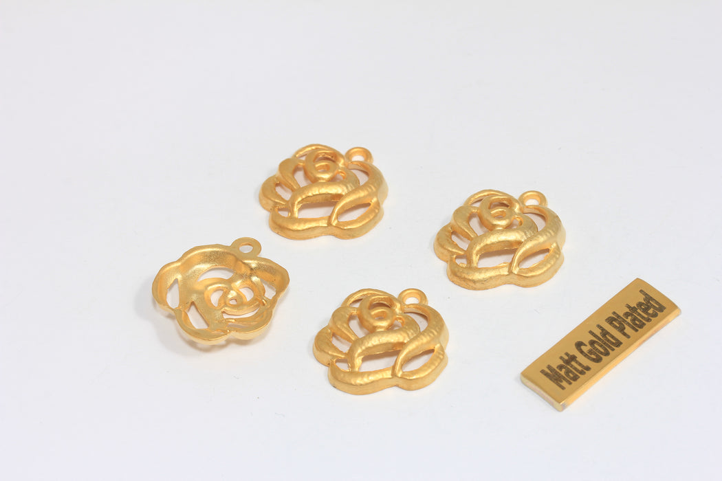 20mm 24k Matt Gold Flower Beads, Flower Charms, Filigree Rose Pendant, BRT121