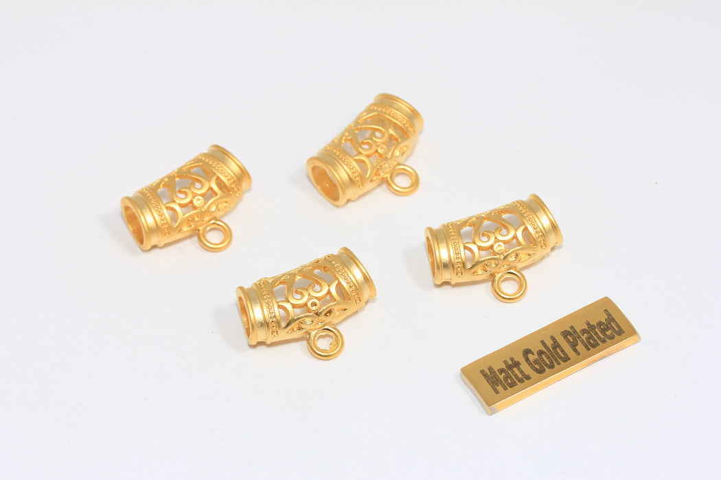 24k Matt Gold Pendant Bail, Collar Tubes, Choker Settings, Filigree Pendant Bail, BRT125