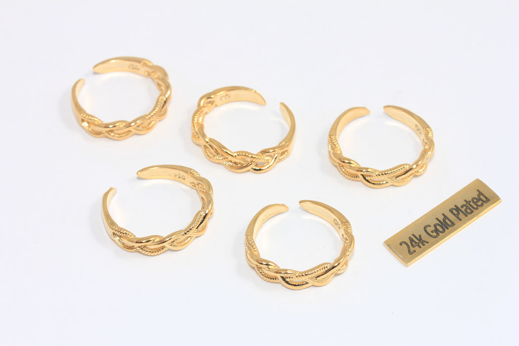 17mm 24k Shiny Gold Braided Rings, Braided String Ring, Adjustable Rings, Stacking Rings, Dainty Rings, BRT158