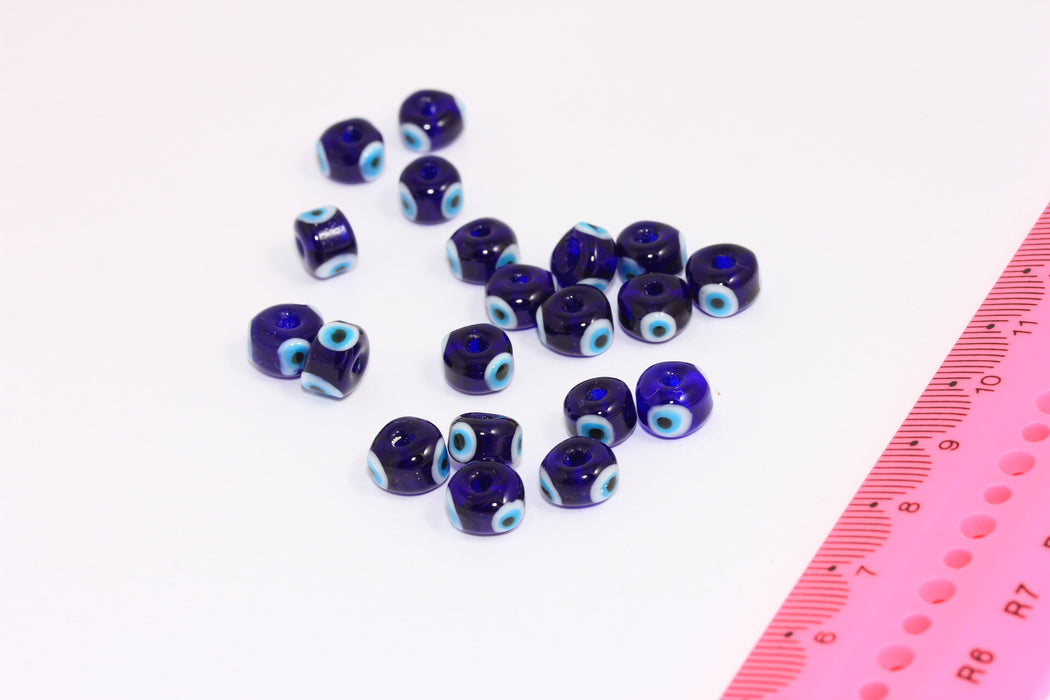 6x8mm Blue Resin Evil Eye Beads, Navy Blue Evil Eye Bracelet Charms, BRT192