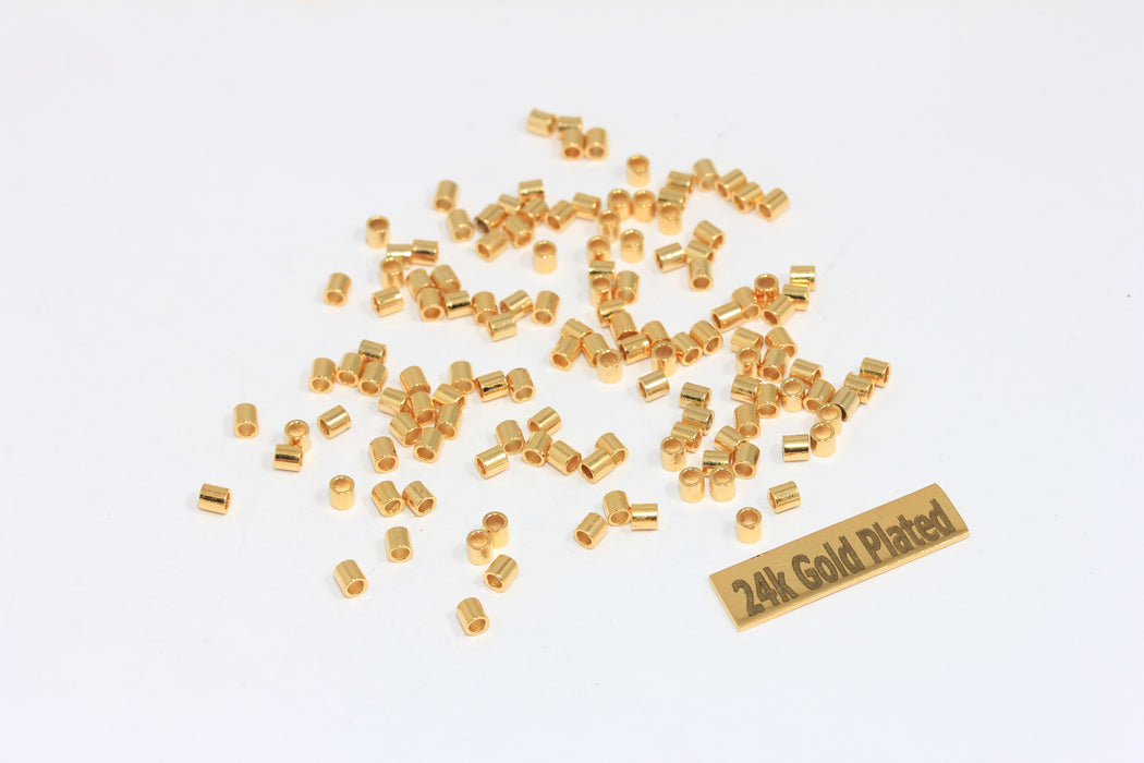 2,5mm 24k Shiny Gold Tube Beads, Crimp Beads,  BRT207