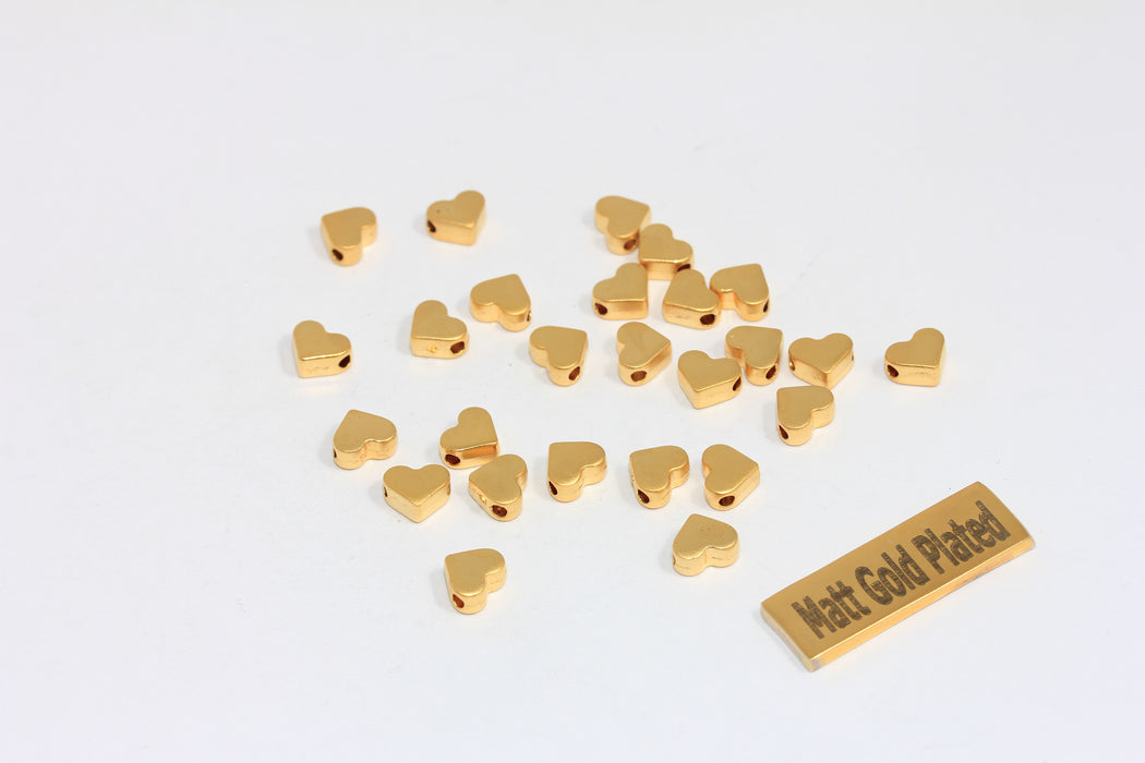 7mm 24k Matt Gold Heart Beads, Spacer Beads, Mini Heart  BRT33