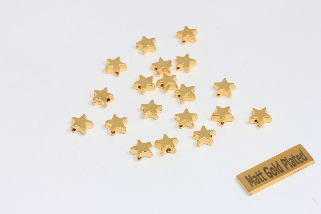8mm 24k Matt Gold Plated Star Beads, Center Hole Star , Gold  BRT41